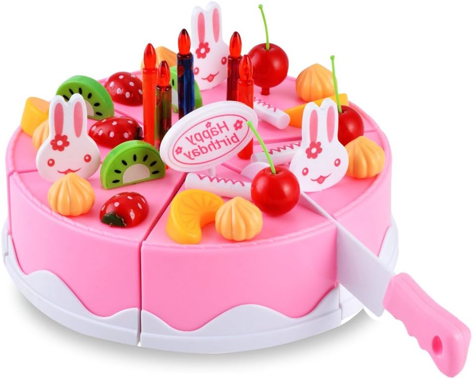 BigNoseDeer Birthday Cake Toy Food Play Set Pretend Play Children's Day Gift DIY Cutting Birthday Party Cake with Candles for Children Kids Babies Girls Classic Toy 37pcs