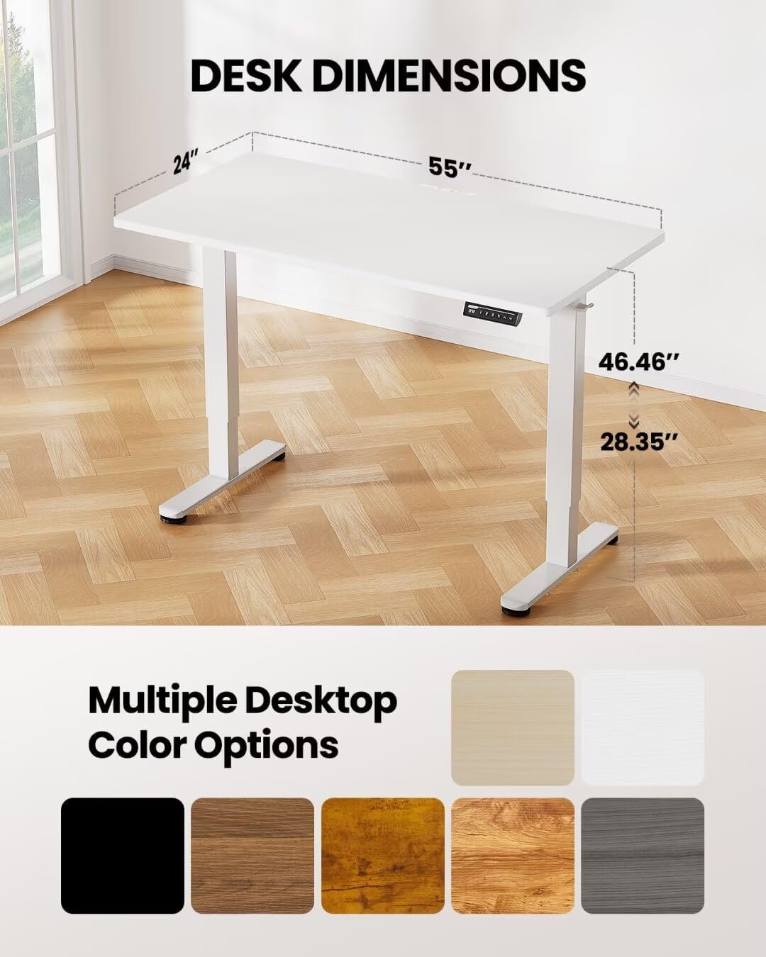 ErGear Electric Standing Desk, 55‘’x28‘’ Height Adjustable Sit Stand up Desk, 4 Memory Computer Home Office Desk Standing Table with Splice Board (White)