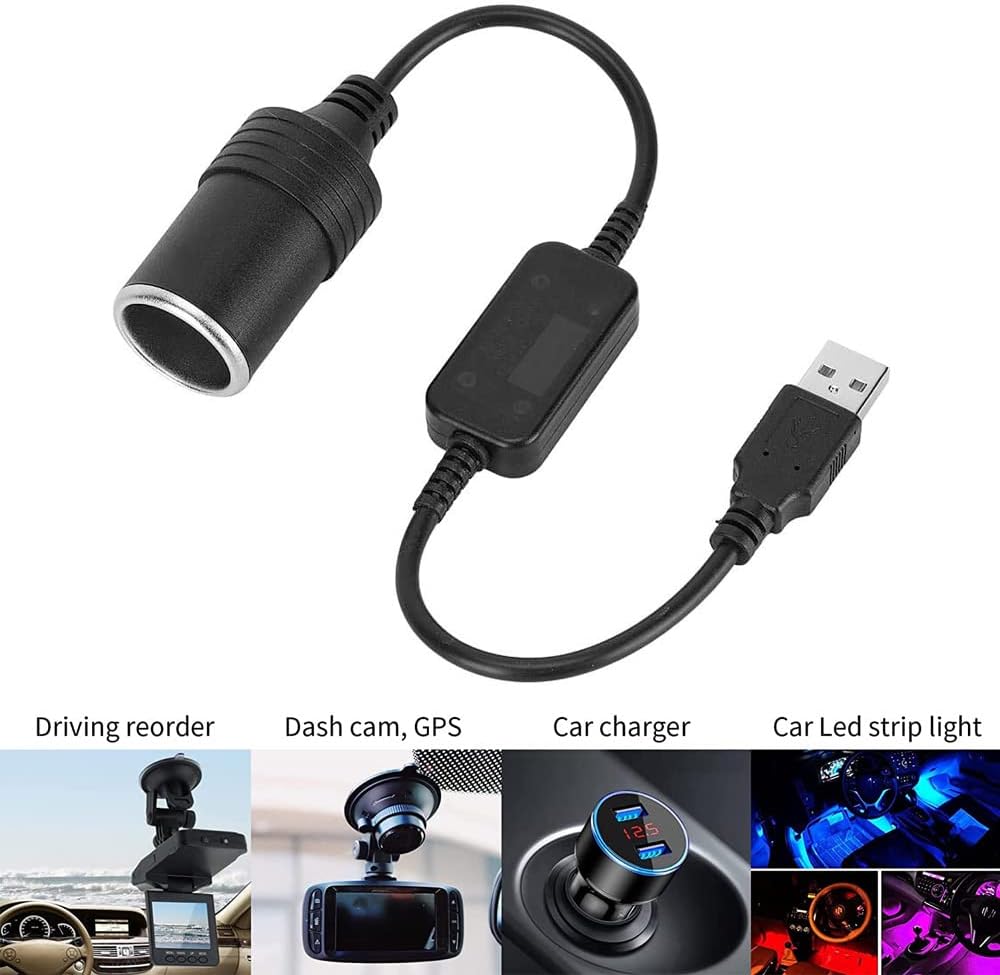 2 x USB A to Car Cigarette Lighter Socket Adapter 12V USB Converter 5V to Cigarette Lighter Socket 12V for Car Camera GPS E-Dog Mobile Phone Tablet (35cm, 60cm)