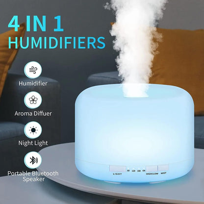 500ml Essential Oil Diffuser 7 Color Night Light, Electric Aroma Ultrasonic Aromatherapy Humidifier Timer and Auto Shut Off (with Bluetooth Speaker)