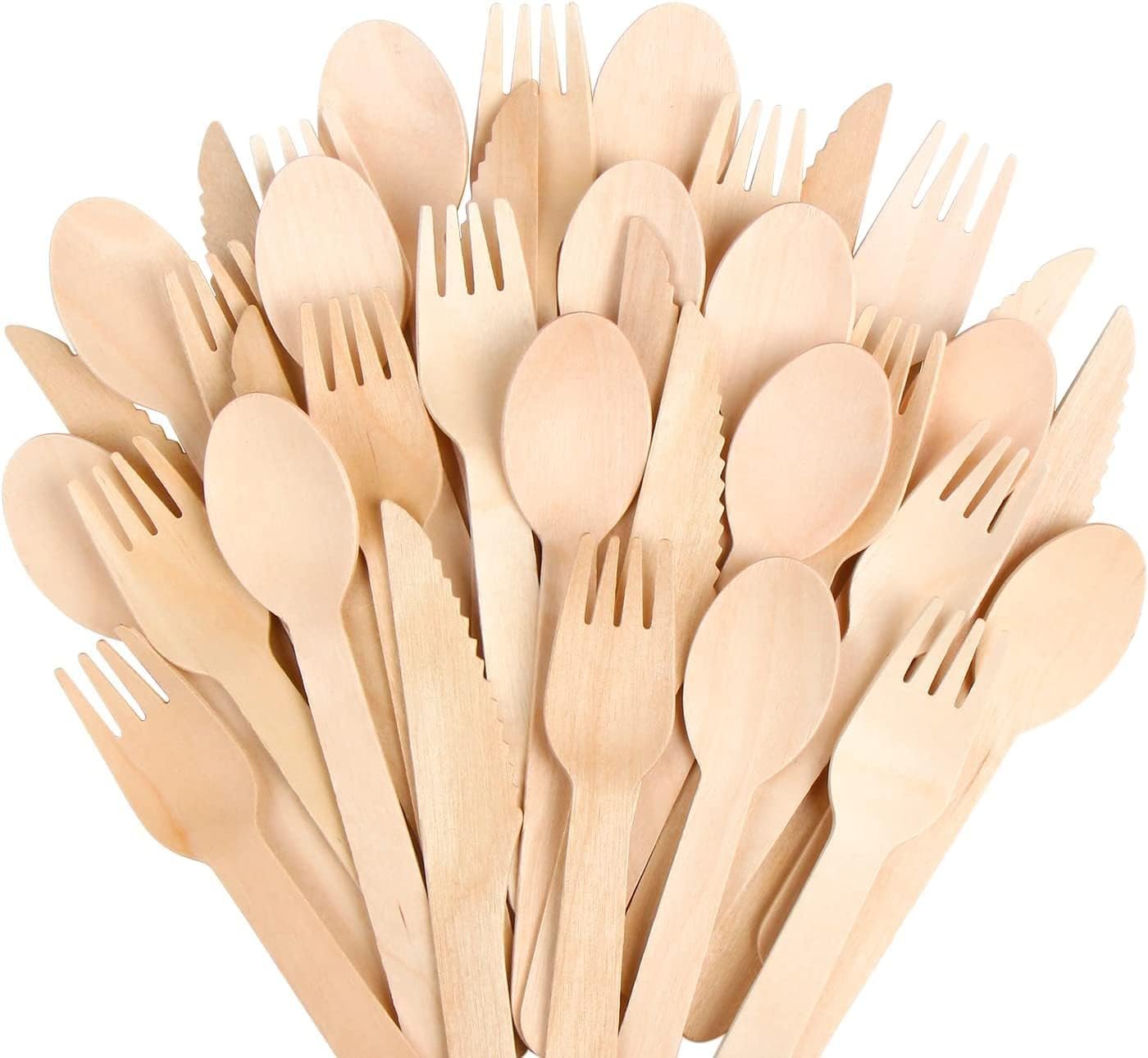 (500 Count) Disposable Wooden Cutlery Set - Alternative to Plastic, Eco Friendly, Biodegradable, Compostable Cutlery Set - 250 Wood Spoons, 150 Wooden Forks, 100 Wooden Knives Disposable Utensils Set