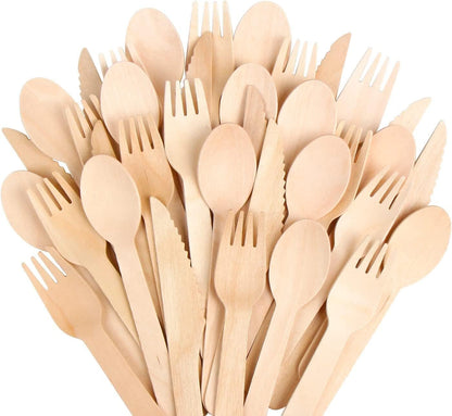 (500 Count) Disposable Wooden Cutlery Set - Alternative to Plastic, Eco Friendly, Biodegradable, Compostable Cutlery Set - 250 Wood Spoons, 150 Wooden Forks, 100 Wooden Knives Disposable Utensils Set