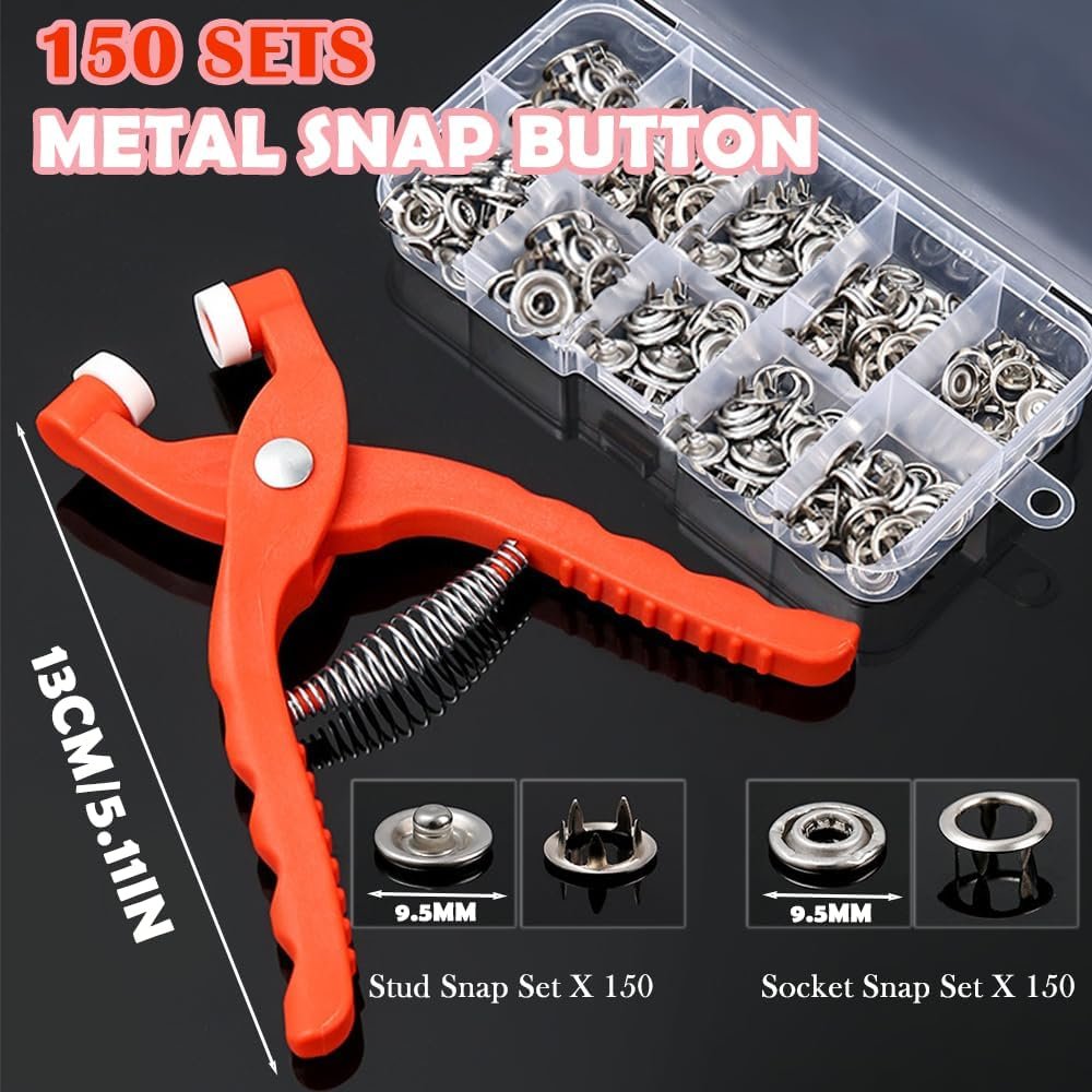 Agamino Safety Eye Tool, Safety Eye Snapper Tool for Crocheting, Safety Eye Pliers Auxiliary Tool with 264PCS Plastic Safety Eyes & 150 Sets Metal Snaps Buttons Kits for Crochet, Stuffed, DIY Craft