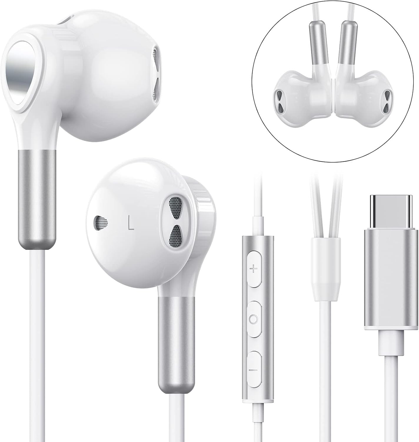 USB C Headphones for Samsung Galaxy S24 S23 Ultra S22 S21 FE S20 A54 A53 USB C Earphones with Mic in-Ear Wired Earbuds USB Type C Earphones for iPhone 16 15 Pro Max Plus iPad Pro Air 5 Mini 6 Pixel 8