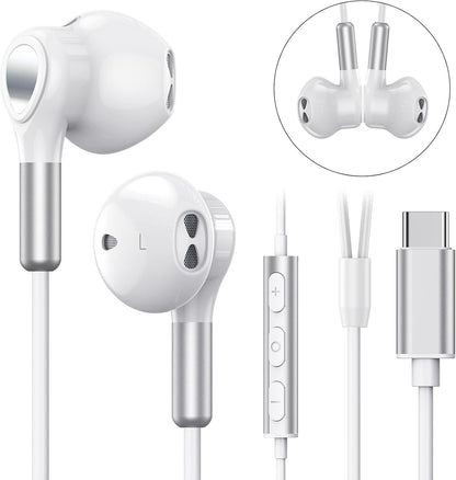 USB C Headphones for Samsung Galaxy S24 S23 Ultra S22 S21 FE S20 A54 A53 USB C Earphones with Mic in-Ear Wired Earbuds USB Type C Earphones for iPhone 16 15 Pro Max Plus iPad Pro Air 5 Mini 6 Pixel 8