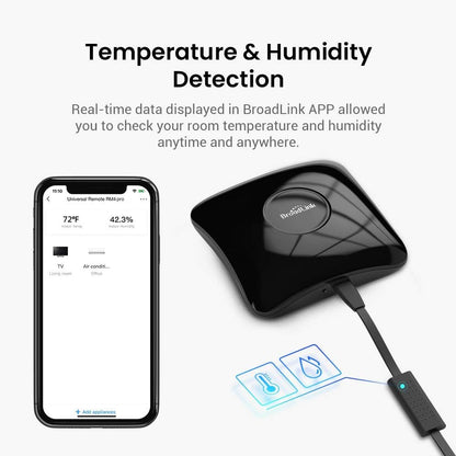 BroadLink RM4 pro IR RF Remote Control Hub with Sensor Cable - WiFi Smart Controller for Home Automation, TV, Ceiling Fan, Curtain Remote, Works with Alexa, Google Assistant, IFTTT, Siri