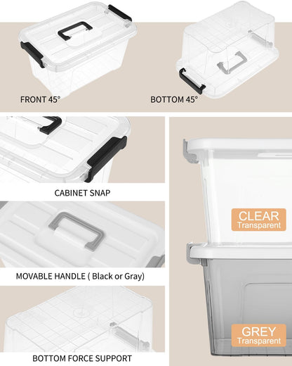AREYZIN Plastic Storage Bins With Lids,6 Pack Storage Organizer Bins,7 Quart Stackable Storage container with Lid and Gray Handle Buckle Easy for Home Office Organization, with White Lids