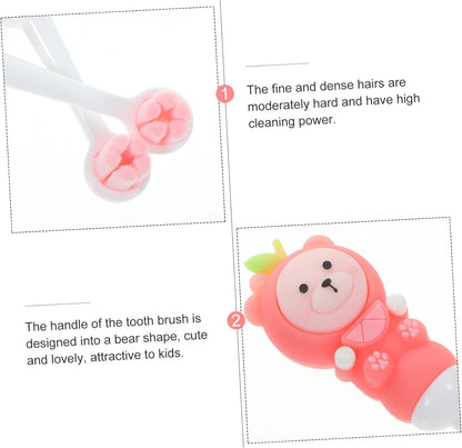 COLLBATH 2pcs Cute Bear Manual Toothbrushes Soft Bristle Tooth Brush for Ages Ergonomic Design with Durable Handle Gentle Care for Little Teeth and Gums