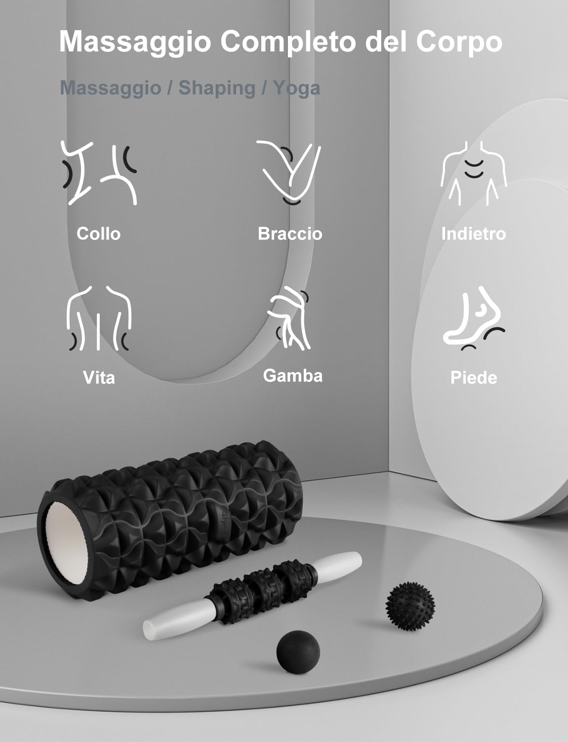 Glymnis Foam Roller Kit 4 in 1, Includes 1 x Muscle Massage Roller 1 x Massage Stick and 2 x Massage Ball for Deep Tissue Muscle Recovery, Myofascial Release, Yoga