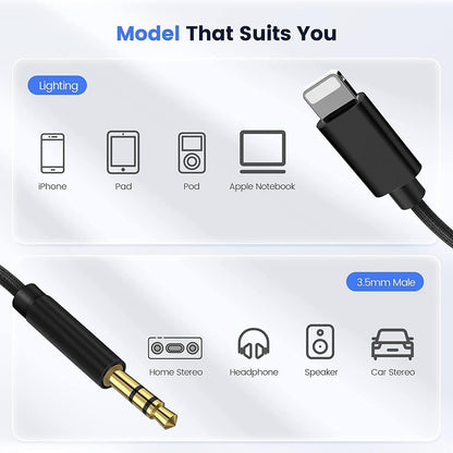 (Apple MFi Certified) AUX Cord for iPhone,Lightning to 3.5mm AUX Audio for Car Stereo Headphone Jack Cable Adapter Compatible for iPhone 14/13/12/11/XR/X/8/7/Speaker/Home Stereo/Headset/All iOS-3.3ft