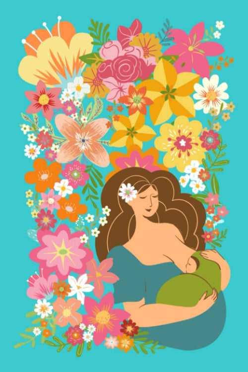 Inspire Paradise Breast Feeding Journal: 6" x 9" Newborn Nursing Log To Record Food Allergies/Sensitivities~Brunette Mama and Baby in Turquoise Floral Paradise