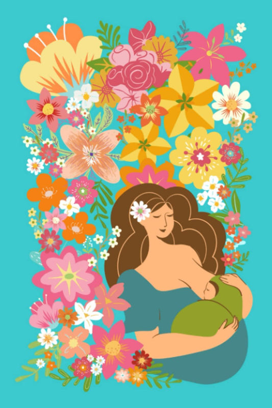 Inspire Paradise Breast Feeding Journal: 6" x 9" Newborn Nursing Log To Record Food Allergies/Sensitivities~Brunette Mama and Baby in Turquoise Floral Paradise