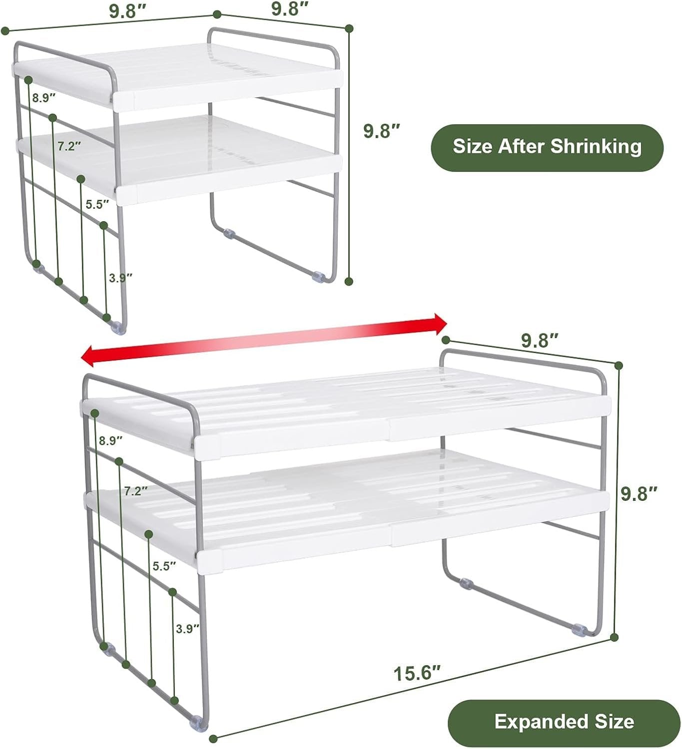 Pantry Organization and Storage for Kitchen - Expandable Home Bathroom Kitchen Cabinet and Counter Shelf Organizer, Height & Width Adjustable Cupboard Storage Rack - (1 Set of 2 shelves)