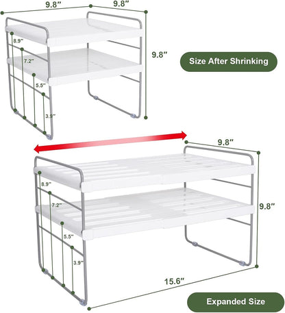 Pantry Organization and Storage for Kitchen - Expandable Home Bathroom Kitchen Cabinet and Counter Shelf Organizer, Height & Width Adjustable Cupboard Storage Rack - (1 Set of 2 shelves)