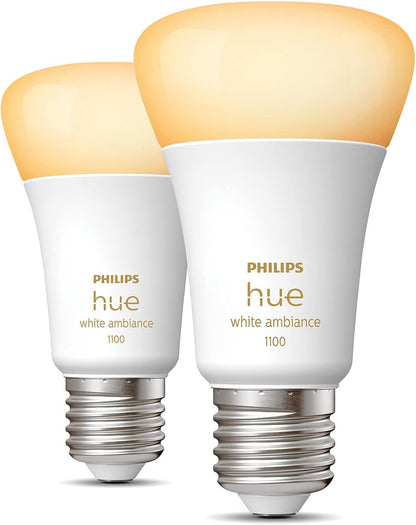 Philips Hue New White Ambiance Smart Light Bulb 2 Pack 75W - 1100 Lumen [E27 Edison Screw] with Bluetooth. Compatible with Alexa, Google Assistant and Apple Homekit.