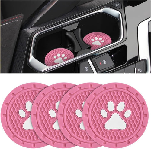 TSUGAMI Car Cup Holder Coaster, 4 Pack PVC Paw Print Anti Slip Insert Coasters, 2.75 Inch Universal Cute Dog Paw Auto Drink Mat, Car Interior Accessories Decor for SUV, Truck, RV and More (Pink)
