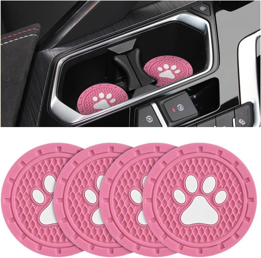 TSUGAMI Car Cup Holder Coaster, 4 Pack PVC Paw Print Anti Slip Insert Coasters, 2.75 Inch Universal Cute Dog Paw Auto Drink Mat, Car Interior Accessories Decor for SUV, Truck, RV and More (Pink)