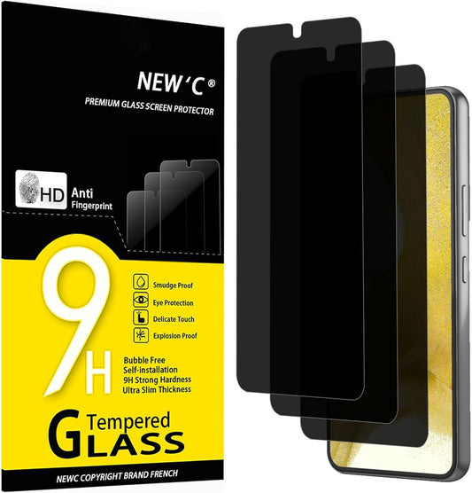 NEW'C 3 Pack Privacy Screen Protector for Samsung Galaxy S22 5G, Balanced 35-Degree Privacy Angle with Eye Protection, Ultra Durable 9H Hardness, Bubble-Free