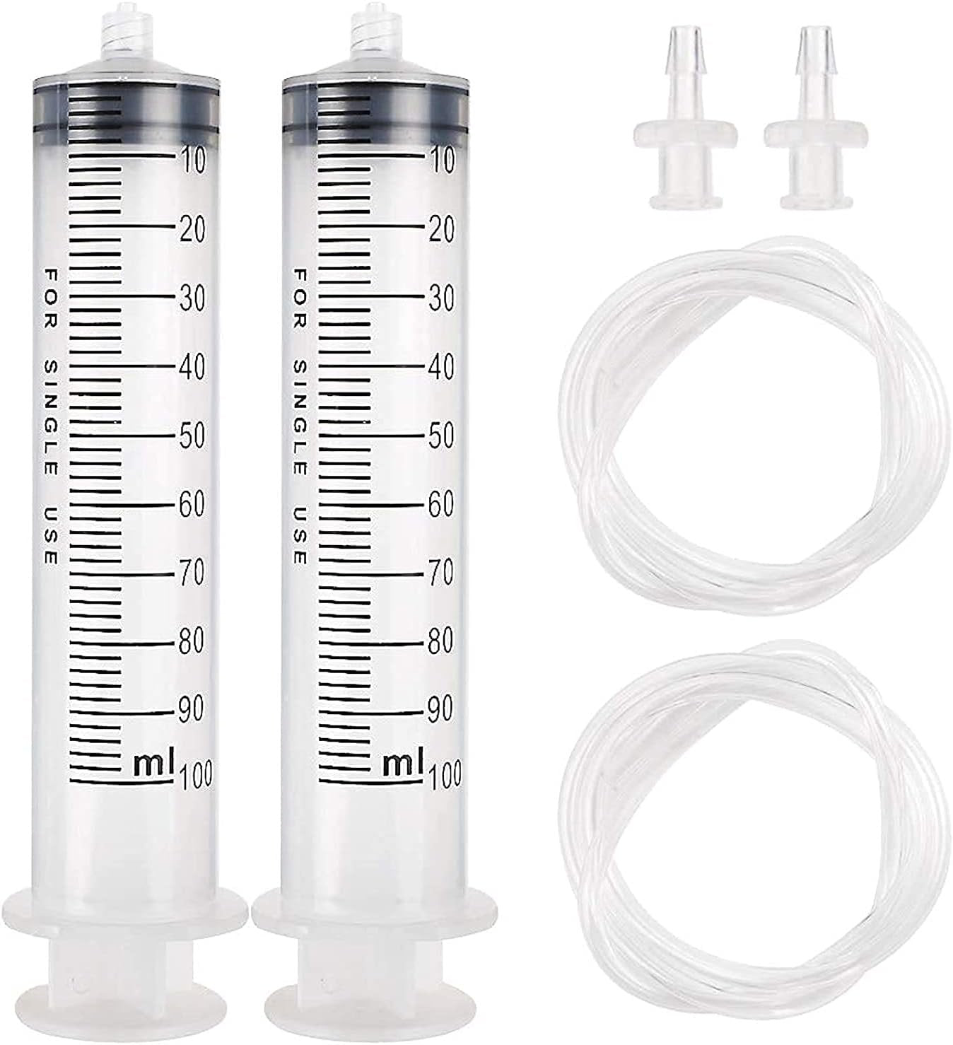 DEPEPE 2pcs 100ml Large Plastic Syringe with 2pcs 47in Handy Plastic Tubing and Luer Connections for Scientific Labs, Measuring, Watering, Refilling, Filtration, Feeding