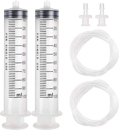 DEPEPE 2pcs 100ml Large Plastic Syringe with 2pcs 47in Handy Plastic Tubing and Luer Connections for Scientific Labs, Measuring, Watering, Refilling, Filtration, Feeding