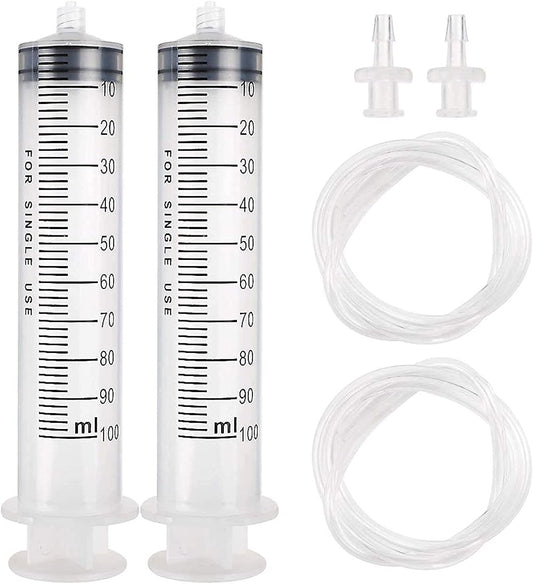 DEPEPE 2pcs 100ml Large Plastic Syringe with 2pcs 47in Handy Plastic Tubing and Luer Connections for Scientific Labs, Measuring, Watering, Refilling, Filtration, Feeding