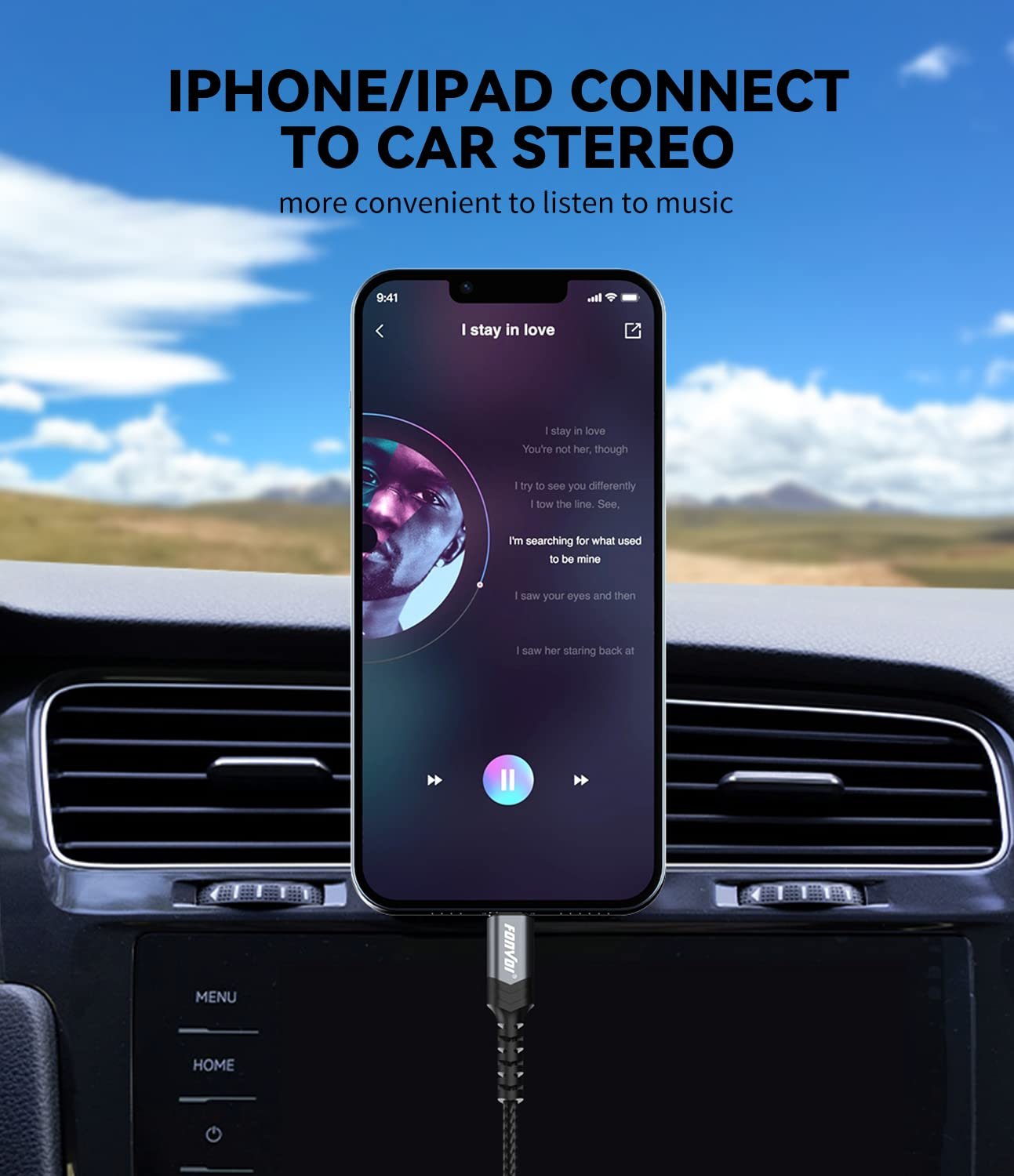 FONVOi AUX Cord for iPhone 【4 Feet,MFi Certified】 Lighting to 3.5mm AUX Cord for Car,Compatible with iPhone 14/13/12/11/XR/ipad/ipod to car Stereo/Speaker/Headphone