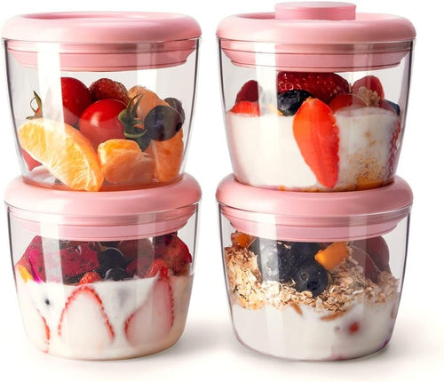 Ankou Meal Prep Container,14oz 400ml Set of 4 Overnight Oats Containers with Lids,Airtight Leakproof Pop Top Lid Bowl for Leftovers,Glass-like Clarity Tritan Material Food Storage 400ml*4 Pink
