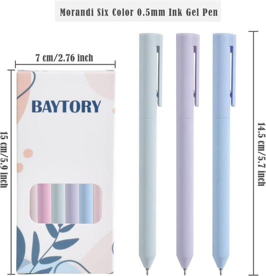 BAYTORY 6Pcs Colored Gel Pens, Pastel Ink Colors, Quick Dry Ink Pen Fine Point 0.5mm Smooth Writing for School Supplies Journaling Notetaking Stationery