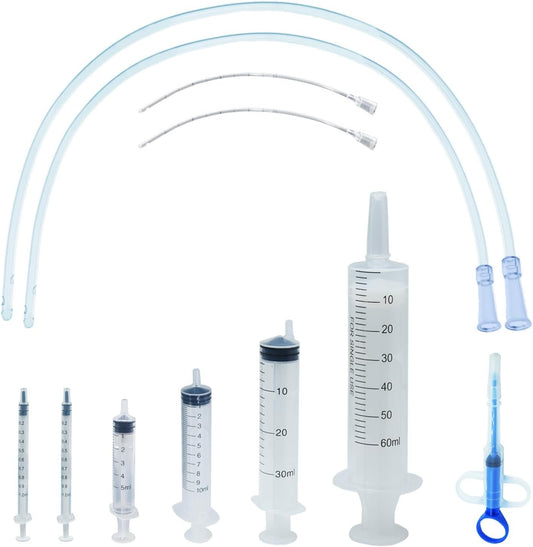 Puppy Feeding Tube Kit Pet Nursing Nipple Includes Kendall Feeding Tubes,60/30/10/5/1ML Syringes,Feeding Tubes for Puppies Kitten Nestling Feeding Tool for Small Animals(13 Pack)