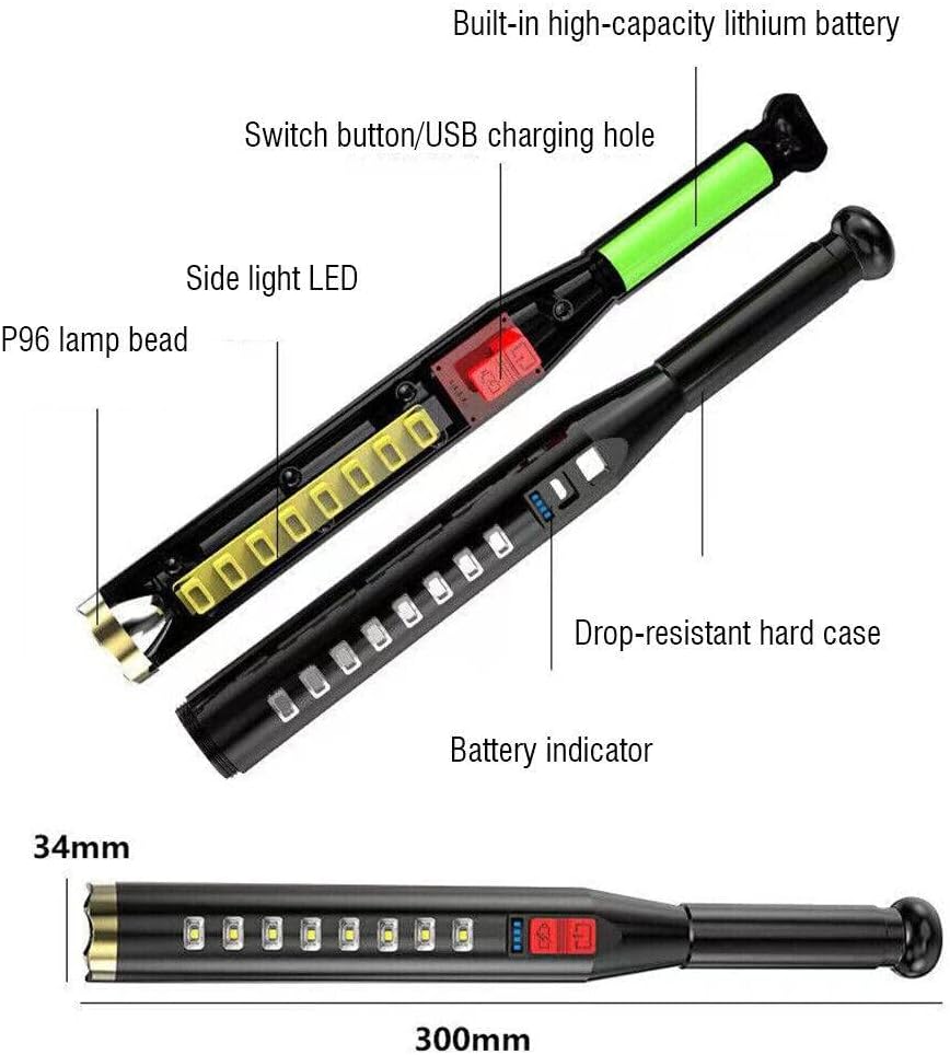 Super Bright COB LED Rechargeable Tactical Flashlight Self Protect Long Torch