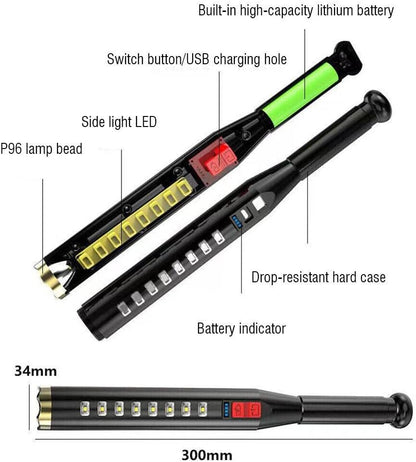 Super Bright COB LED Rechargeable Tactical Flashlight Self Protect Long Torch