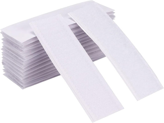 Hook and Loop Fasteners Strips White Double Sided Mounting Adhesive Tape for Home Office Organization (12 Pairs, 1.2x4 Inch)