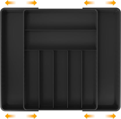 Simple Houseware Cutlery and Utensil Tray Drawer Organizers, 13 to 25 Inches Expandable Width for Kitchen, Black