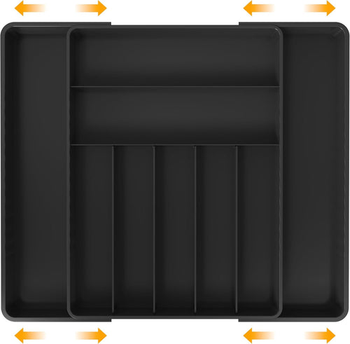 Simple Houseware Cutlery and Utensil Tray Drawer Organizers, 13 to 25 Inches Expandable Width for Kitchen, Black