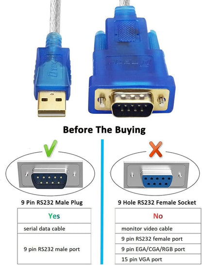 DTECH 10 Feet USB to DB9 Male Serial Adapter Cable with FTDI Chipset USB to RS232 Port Converter Compatible with Windows 11 10 8 7 Mac Linux