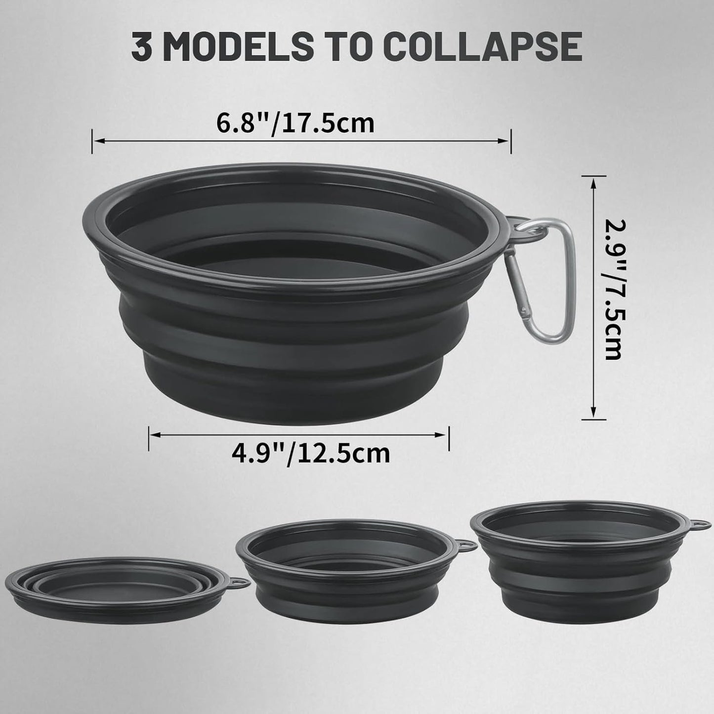 SLSON Collapsible Dog Bowl, 2 Pack Collapsible Dog Water Bowls for Cats Dogs, Portable Pet Feeding Watering Dish for Walking Parking Traveling with 2 Carabiners (Large, Black+Black)