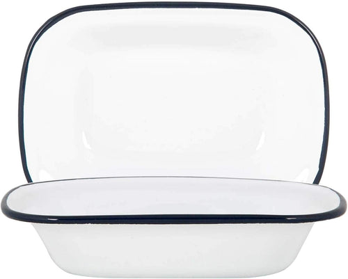 Argon Tableware 20cm Enamel Pie Dish - Navy Rim - Pack of 2 - Dishwasher Safe Pie Dishes Enamel Cookware Oblong Pie Dish Oven Tray Bakeware Pastry Casserole Roasting Tin