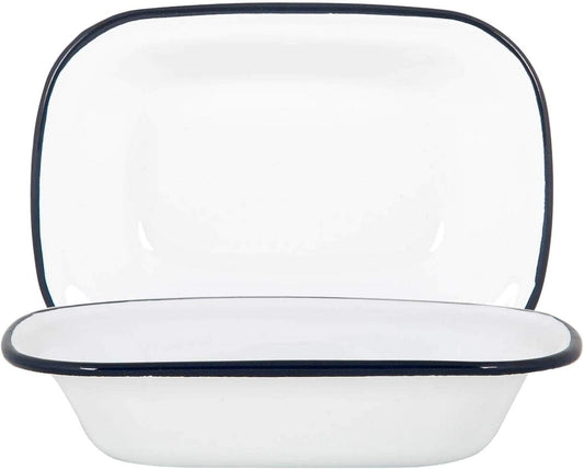 Argon Tableware 20cm Enamel Pie Dish - Navy Rim - Pack of 2 - Dishwasher Safe Pie Dishes Enamel Cookware Oblong Pie Dish Oven Tray Bakeware Pastry Casserole Roasting Tin