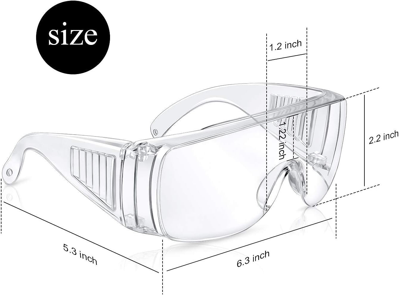 6 Pairs Clear Safety Glasses Over Eyeglasses Goggles Clear Glasses Anti- Fog/ Scratch Eye Protection Polycarbonate Protective Eyewear Safety Goggles For Shooting, Lab, Outdoor, Workplaces