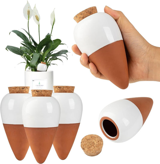 4 Pack Plant Self Watering Globes, Terracotta Watering Spikes, Slow Release Olla Pots Holds 16 oz, Drip Irrigiation Olla System