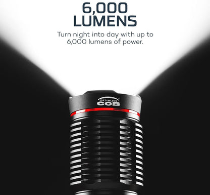 NEBO Redline 6K Rechargeable Flashlight | 6000 Lumens, 4 Light Modes, Durable Metal & Waterproof, Bright Tactical Light for Camping, Hunting & EDC, Includes Charging Cable