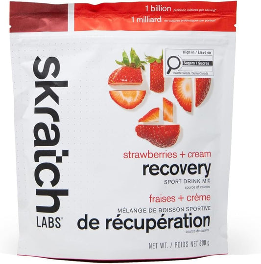SKRATCH LABS Recovery- Sport Drink Mix | Complete Milk Protein with Carbs, Electrolytes, and Probiotics | Post Workout Powder | Strawberries + Cream