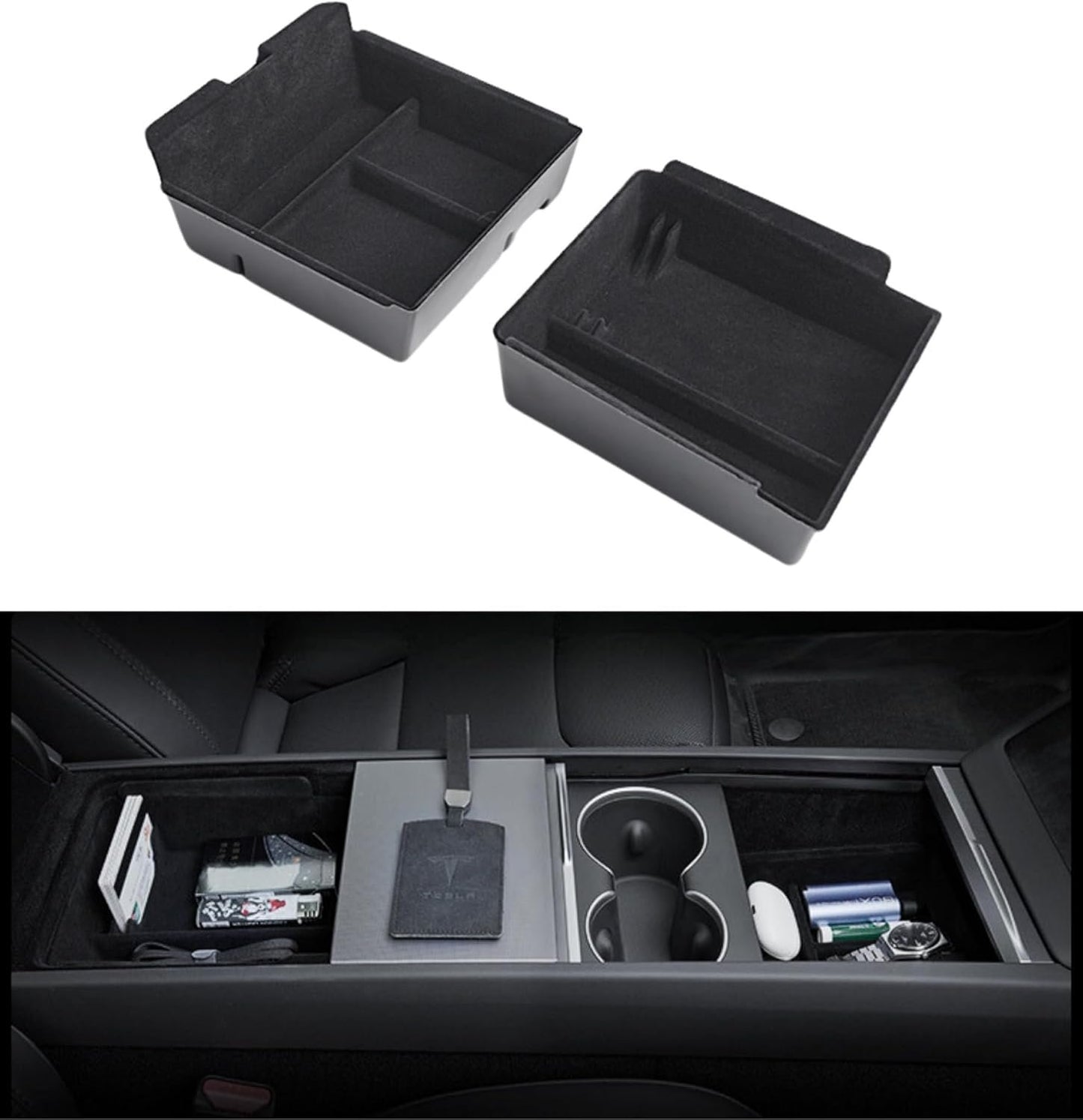 STARFLY Upgraded Center Console Organizer Tray for 2024 Refreshed Tesla Model 3 Highland Flocked Armrest Drawer Storage Box Interior Accessories