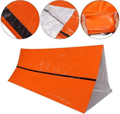 Portable Thermal Waterproof Survival Blanket, Emergency Rescue Shelter, Orange with Aluminum Coating, Wear Resistant Foldable PE Tent for Outdoor Activities Family Uses