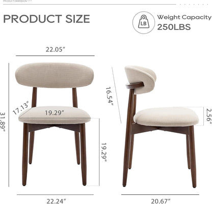 COLAMY Wooden Dining Chairs Set of 2, Modern Fabric Upholstered Kitchen Side Chairs, Farmhouse Dining Room Chair with Foot Pegs, Beige