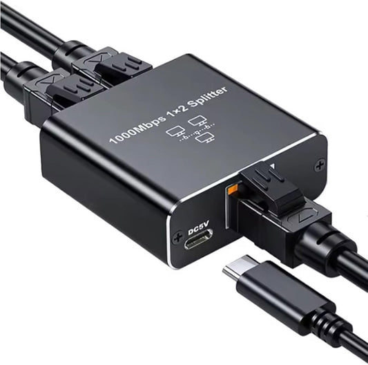 Xolixorium RJ45 Ethernet Splitter 1 to 2 Out with USB Power – 1000Mbps Gigabit LAN Adapter for Cat5/5e/6/7/8 Cables, Supports Two Devices Simultaneously
