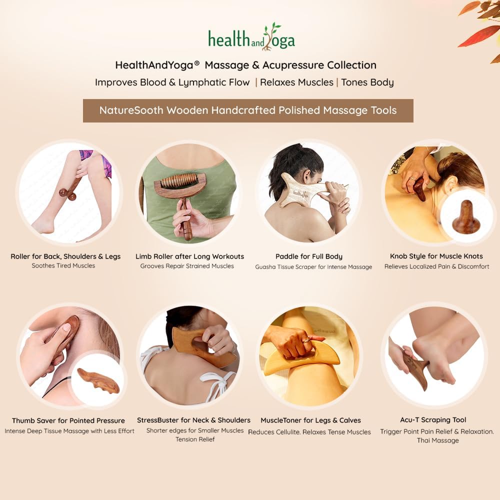HealthAndYoga Reflexology Tools – Acu-T Triangle Wooden Massage Tool – Muscle Knot Remover, Point Relief Mini Massager, Manual Deep Tissue and Trigger Point Massager