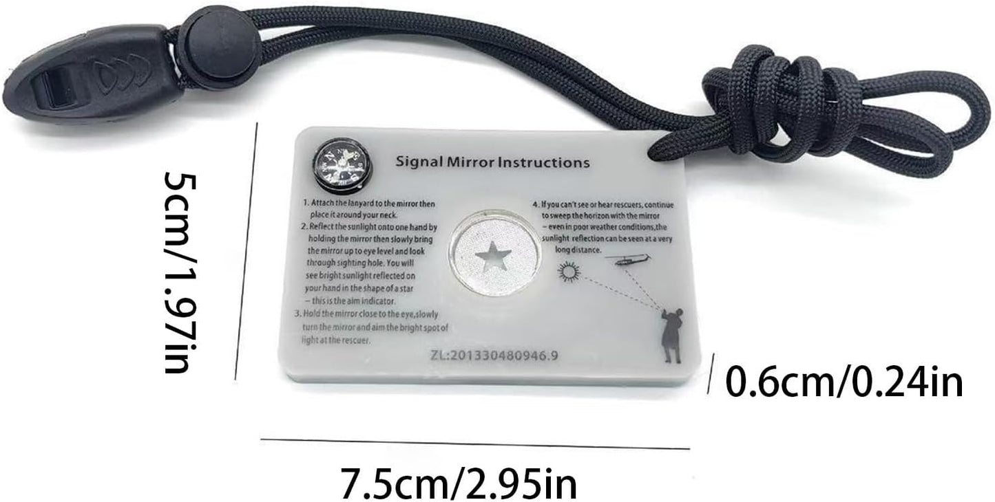 Segnale Mirror Survival Tool, Reflective Daylight, Built-in Compass, 7,5 x 5 x 0,6 cm Safety Whistle, Outdoor Adventure Gear, Compact Equipment for Hiking Camping