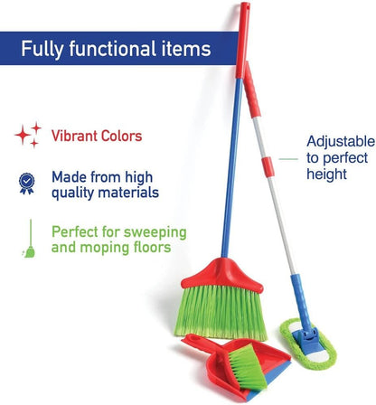 Kids Cleaning Set 4 Piece - Toy Cleaning Set Includes Broom, Mop, Brush, Dust Pan, - Toy Kitchen Toddler Cleaning Set is A Great Toy Gift for Boys & Girls - Original - by Play22