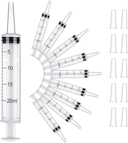 10Pcs Plastic Syringes, 10ml 20ml Measuring Syringe Measurements Individually Sealed Applicator for Industrial Experiments Scientific Labs Oiling Watering Liquids Glue Feeding Pets (20ml-10Pcs)